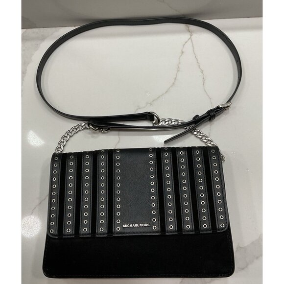 Michael Kors Handbags - MICHAEL KORS Black Suede & Leather Brooklyn Grommet Crossbody Bag